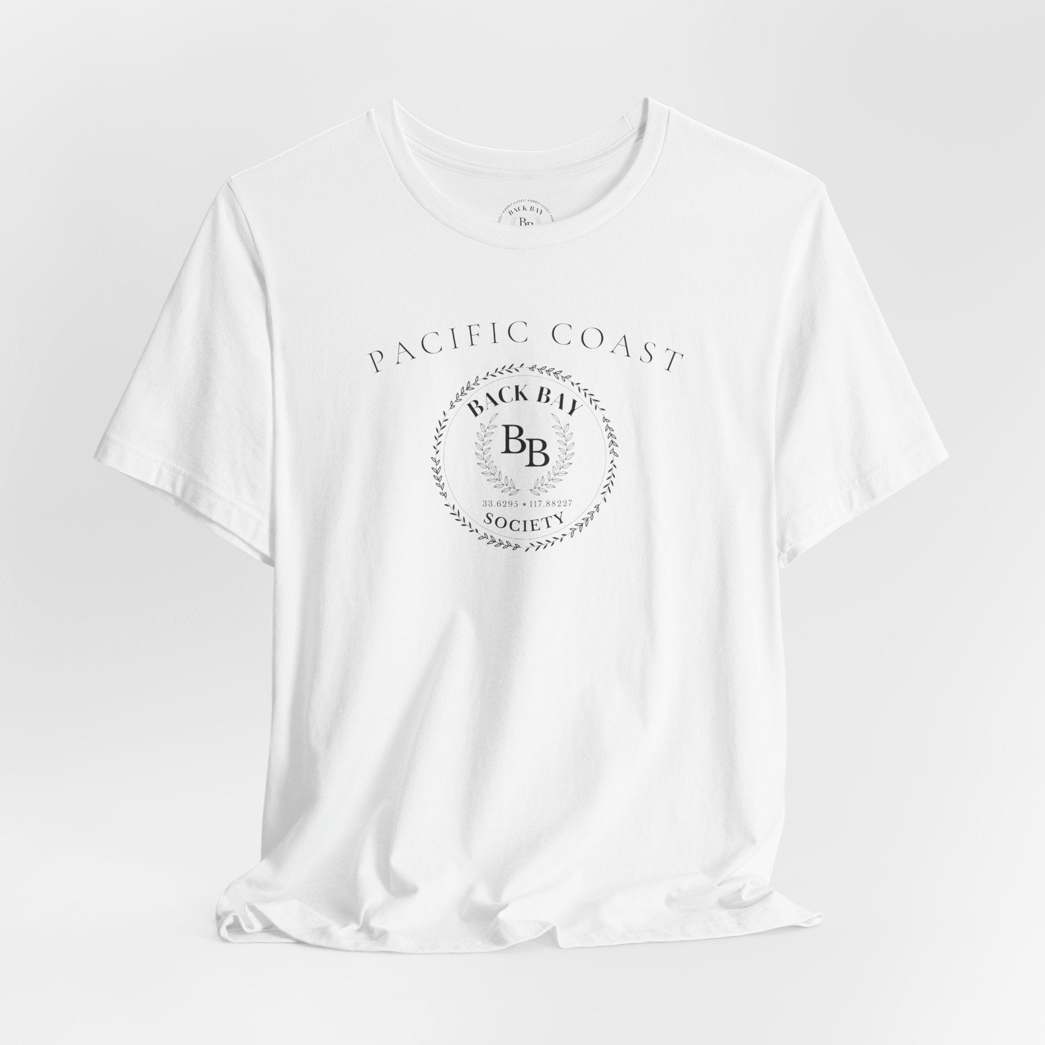 Back Bay Society Pacific Coast Crest Tee – Minimal Coastal Logo Shirt